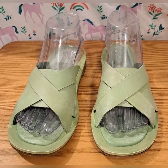 Free People Del Mar Green Leather Casual Summer Neutral Boho Sandal Shoe SZ 7 - Picture 2 of 8